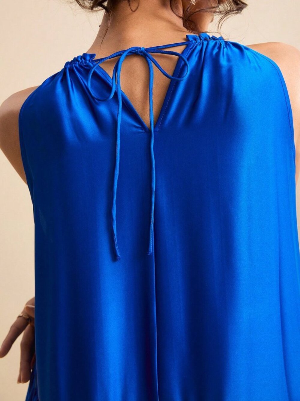 Dusty Blue Elegant Women's Ombre Sleeveless Ruched With Floral Print - Picture 6 of 9